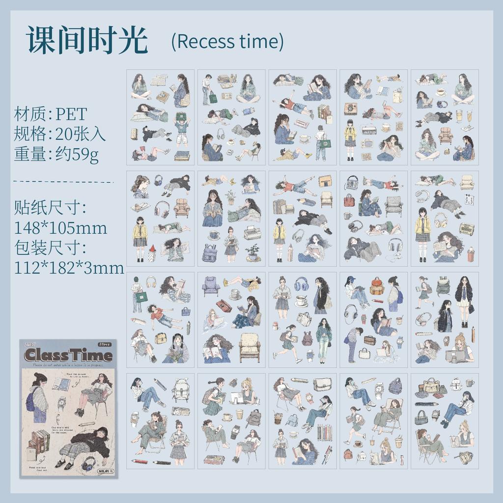 20 Sheets PET Die cut Stickers book Cartoon girl characters Decorative handmade Craft Material Diary Album Scrapbooking Supplies