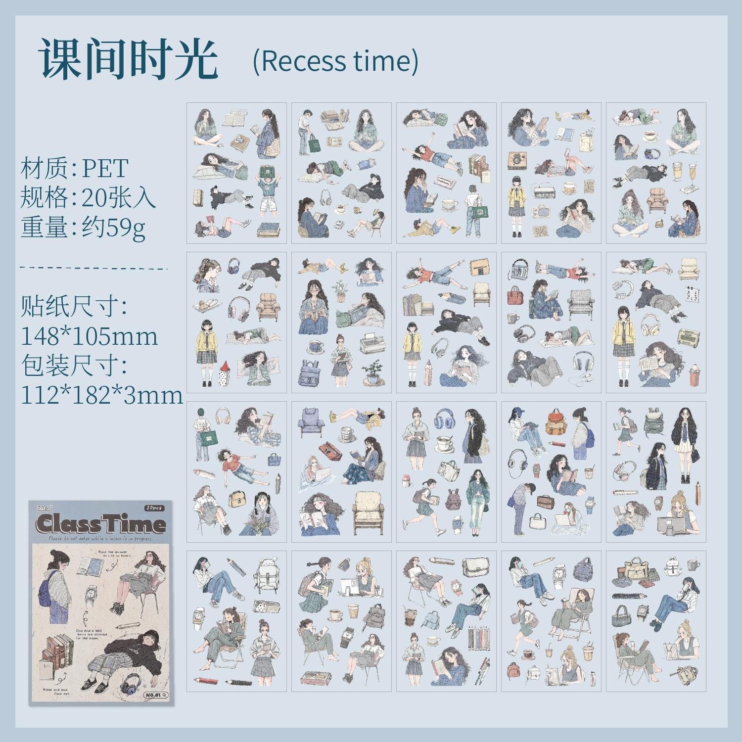 

20 Sheets PET Die cut Stickers book Cartoon girl characters Decorative handmade Craft Material Diary Album Scrapbooking Supplies