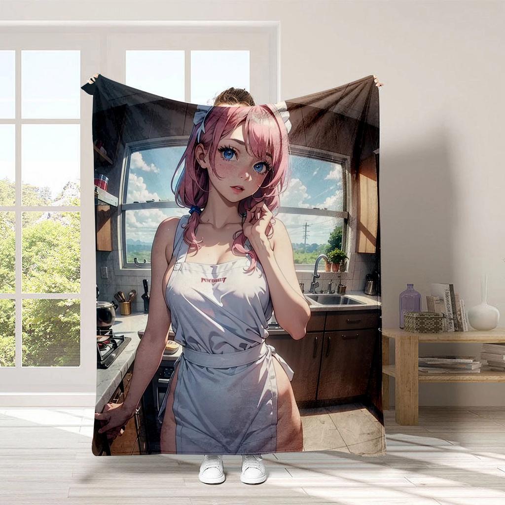 Anime beautiful girl digital-printed polyester Bedroom velvet flannel cover blanket Fleece soft sofa cover blankets for beds