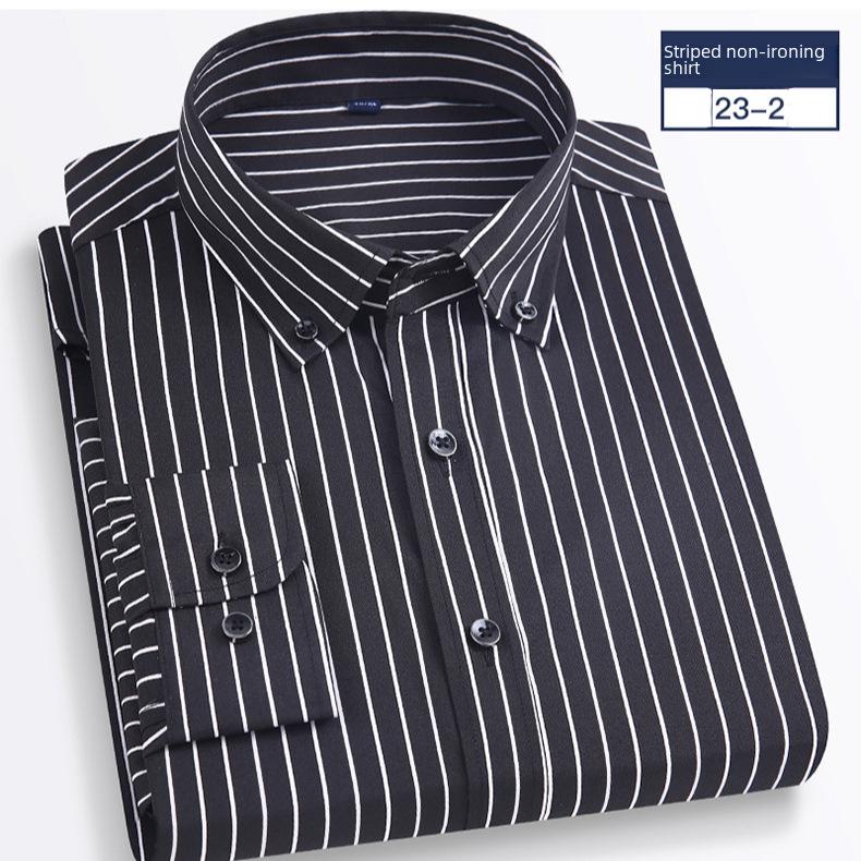 Men's 2025 Elastic Striped Long-Sleeve Slim Fit Korean Shirt - Business Casual, Non-Iron, Comfortable.