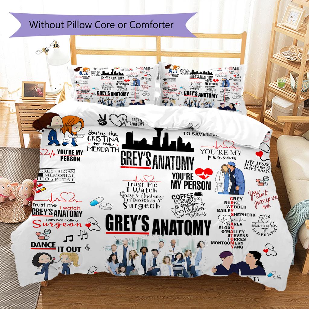 Biancheria da letto con motivo Grey's Anatomy, Set copripiumino Copripiumino Federa Regalo di Compleanno per la Casa (1 * copripiumino + 2 * federa, senza nucleo)