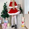 Jesienno-zimowa śliczna świąteczna czerwona szalowa sukienka kobiety słodki pluszowy Patchwork sznurkiem Mini sukienka na imprezę kobieta Kawaii płaszcz Vestido
