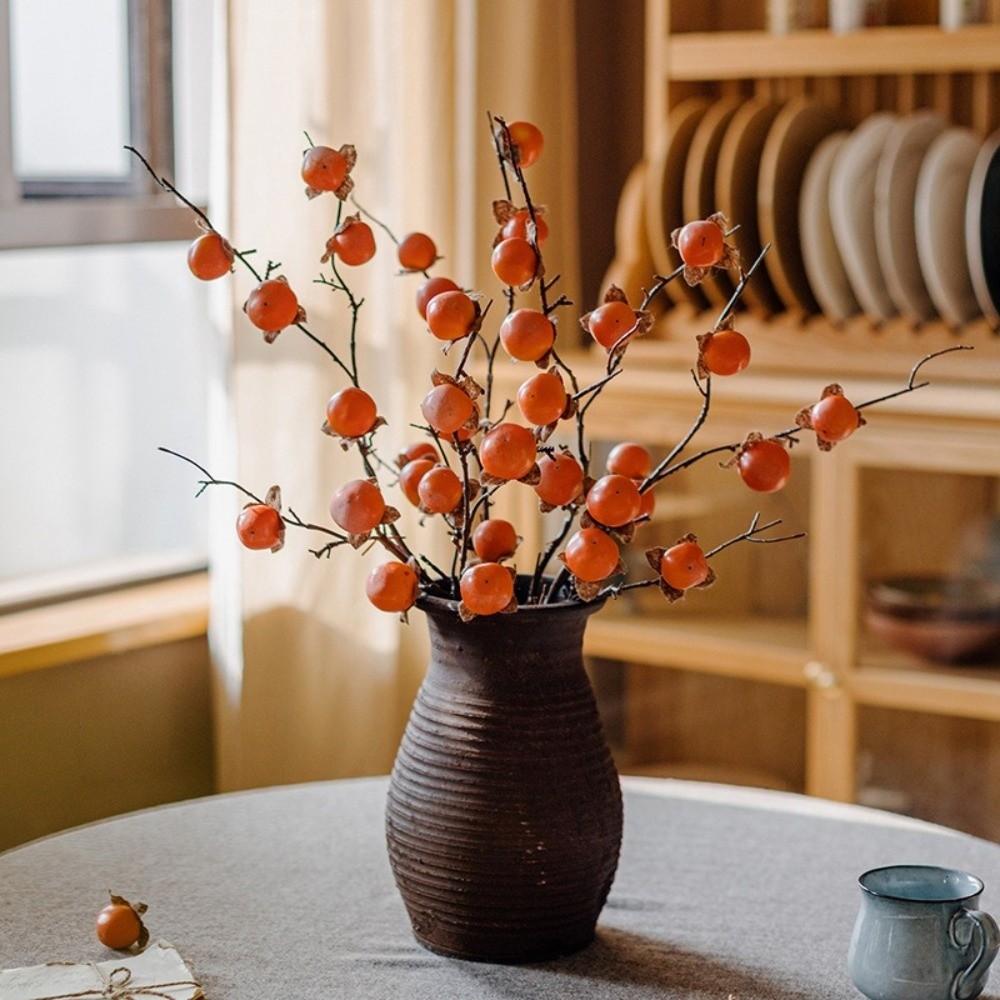 Realistic Artificial Persimmon Branch Handmade Artificial Fruits Branches  Living Room