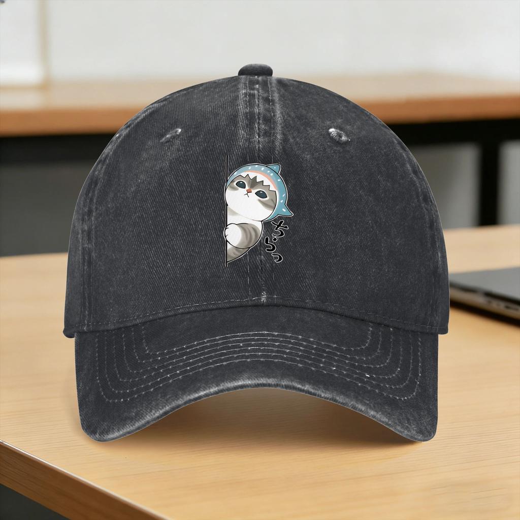 Sharks and kittens Baseball Cap Sun  Outdoor Gym SunProof Washed Trucker Hat FeUnisex Unisex Casual Print Snapback Cap