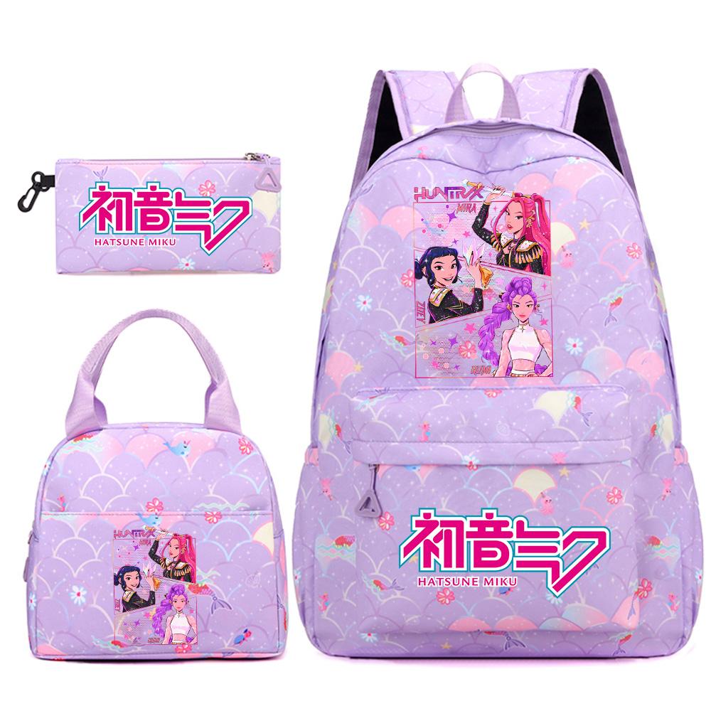 3Pcs/set Anime Cartoon Demon Hunters Printed Backpack Handbag Pencil Case for Teenger Student Girl Boy Large Capacity Waterproof Bookbag