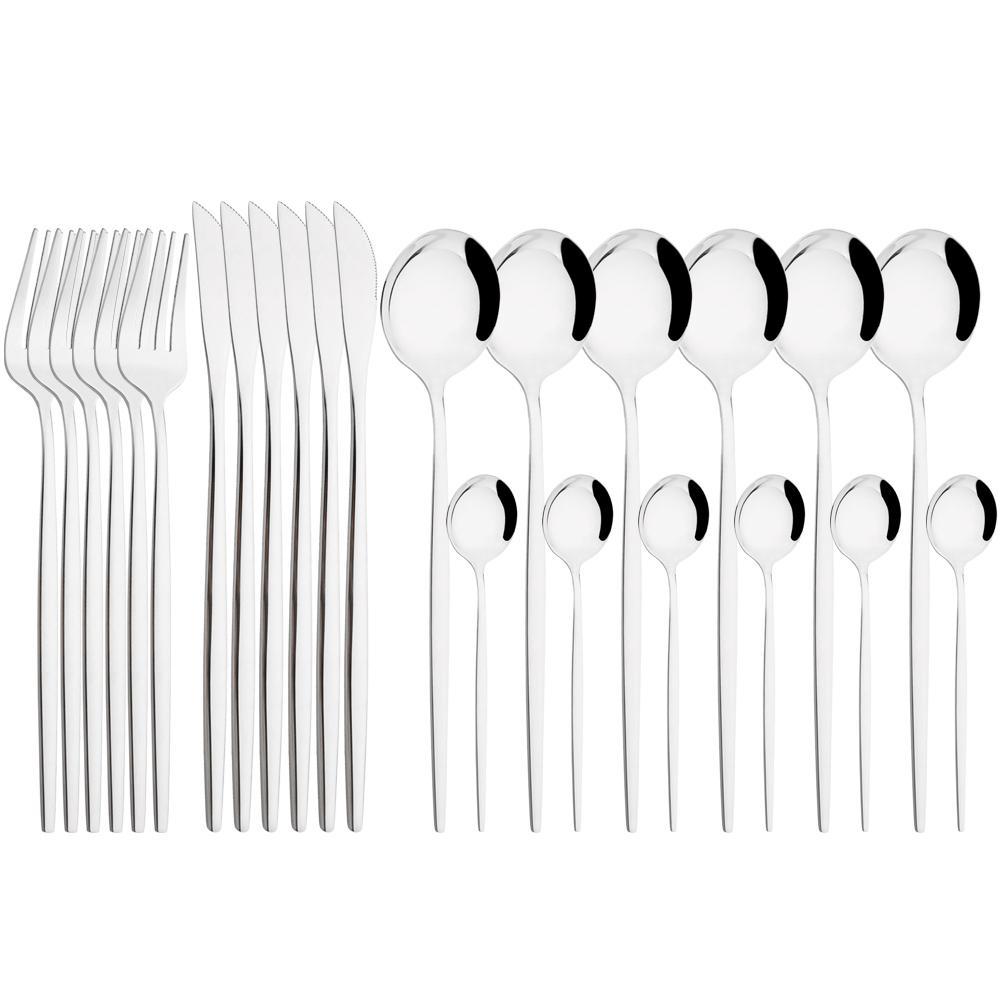 Jankng Gold 24Pcs Dinnerware Stainless Steel Cutlery Set Knife Fork Spoon Western Tableware Set Dinner Kitchen Silverware Set