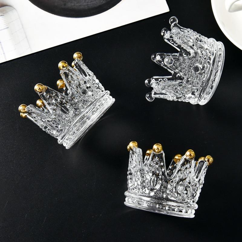 Candlestick Candle Holders 1PC Glass Crown Ornament Ring Jewelry  Nordic Gorgeous Crystal Decoration Table Living Room