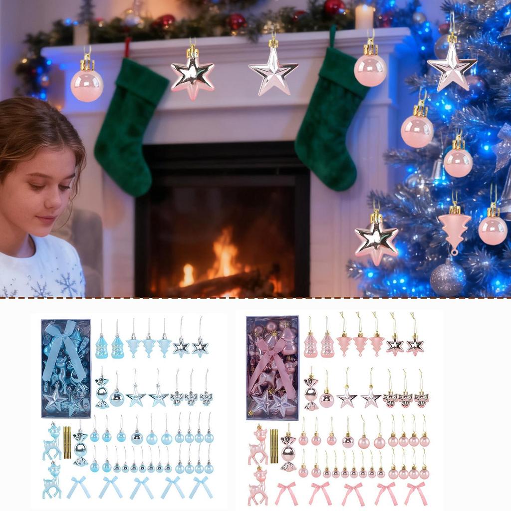 45PCS Christmas Tree Ornaments Set Winter Holiday Decoration Pendants Christmas Tree Ball Decorations for Railing Window