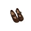 French Flat-soled Single Shoes Women's Feet 2025 Autumn New One-word Belt Buckle Leopard Print Thin Ballet Shoes Trend
