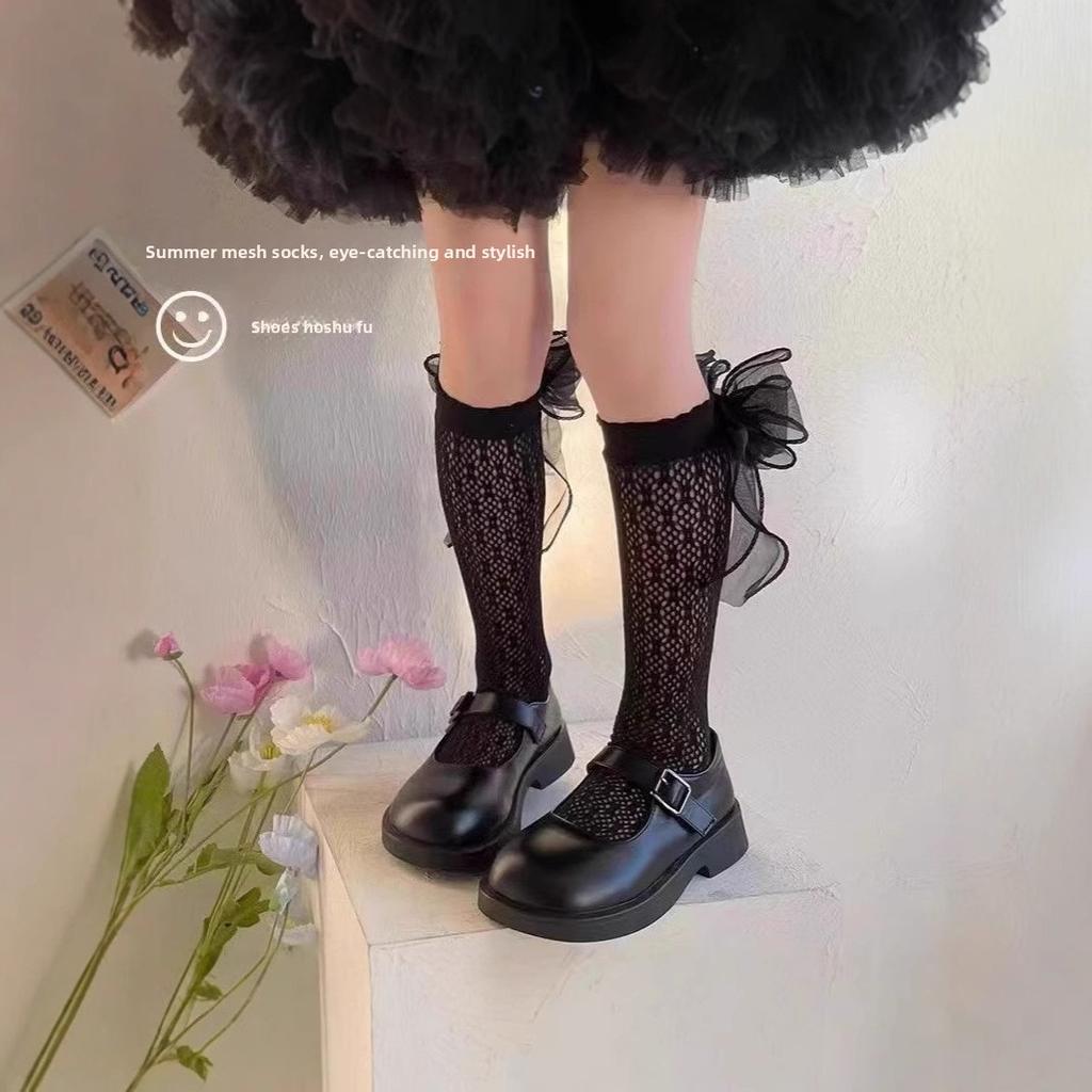 Thin Lolita Bow Girls' Stockings in Summer Lace Bud Stockings Japanese Princess Straight Calf Socks