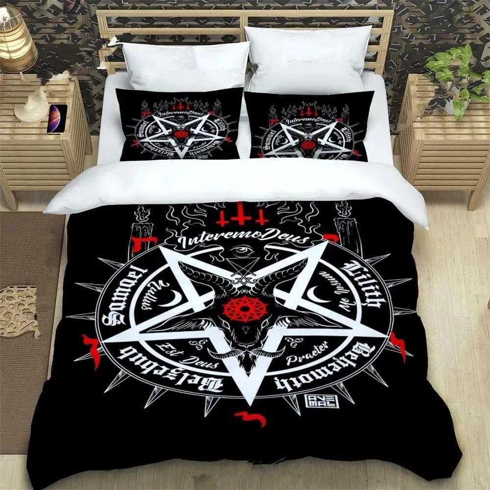 Baphomet Duvet Cover King Queen Size Pentagram With Demon Satanic Goat Head Bedding Collection For Boy Men Horror House Comforter Cover