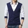 Maglia a maniche lunghe Patchwork Colorata da uomo Finto due pezzi Slim con colletto rovesciato Pullover per l'uso quotidiano