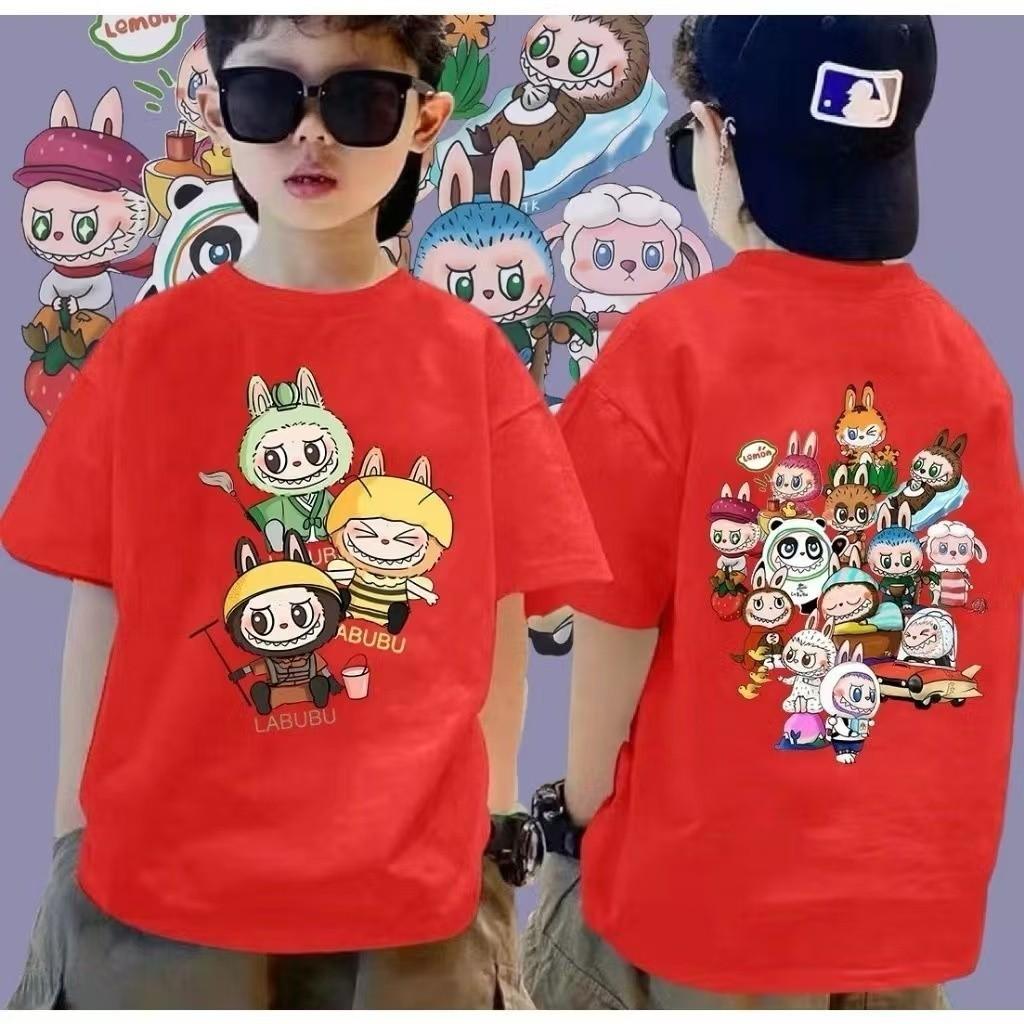 UMICO LABUBU New Cartoon Printed Boys Fashion Short sleeved T-shirt Summer Boys Loose Casual Top 140