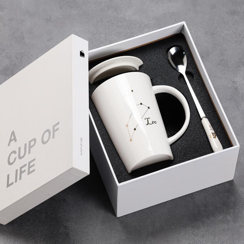 12 Twelve Constellation Ceramic Cups, Water Cups, Gift Box Set, Coffee Cup With Lid Spoon