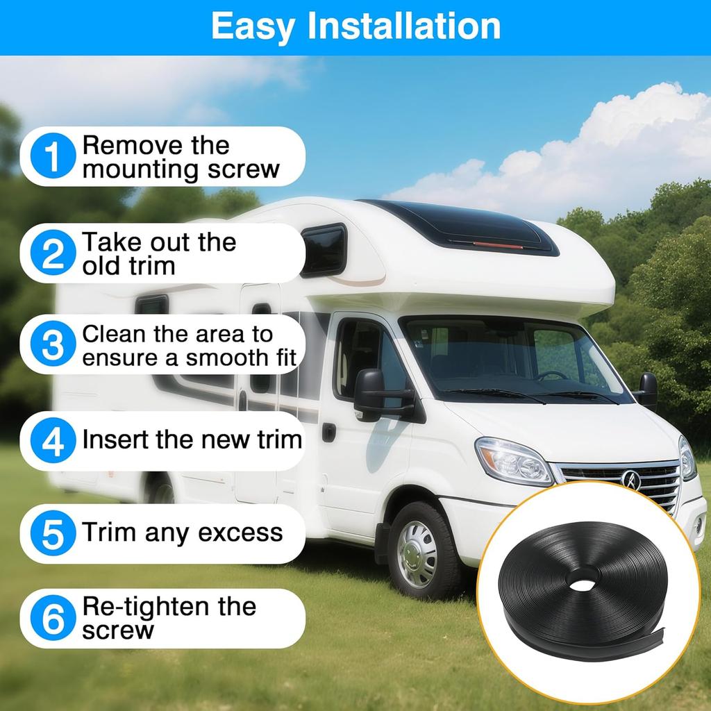 RV Trim Molding Ert 1" - RV Vinyl Trim Ert 50’ Black - Camper Trim Molding Exterior, UV-Resistant RV Weather Stripping Exterior, For Camper Travel