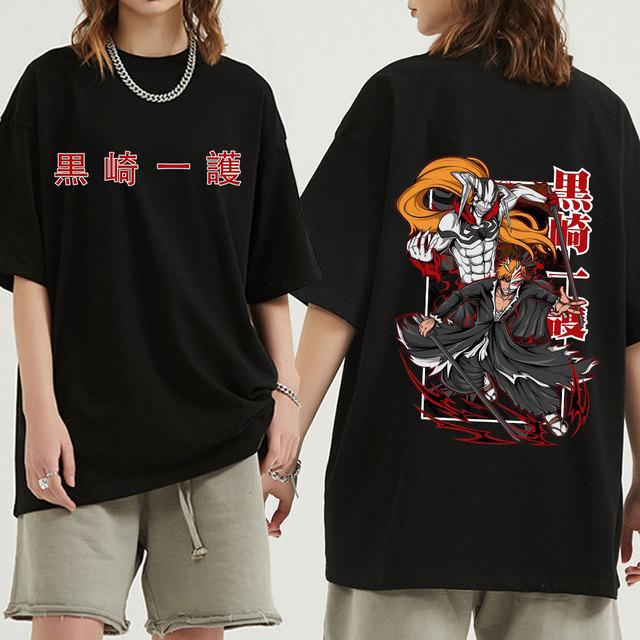 Anime BLEACH Kurosaki Ichigo Manga Graphic Cartoon Printed T Shirt Men Women Cotton T-shirt Short Sleeves Oversized T Shirts Streetwear Tops