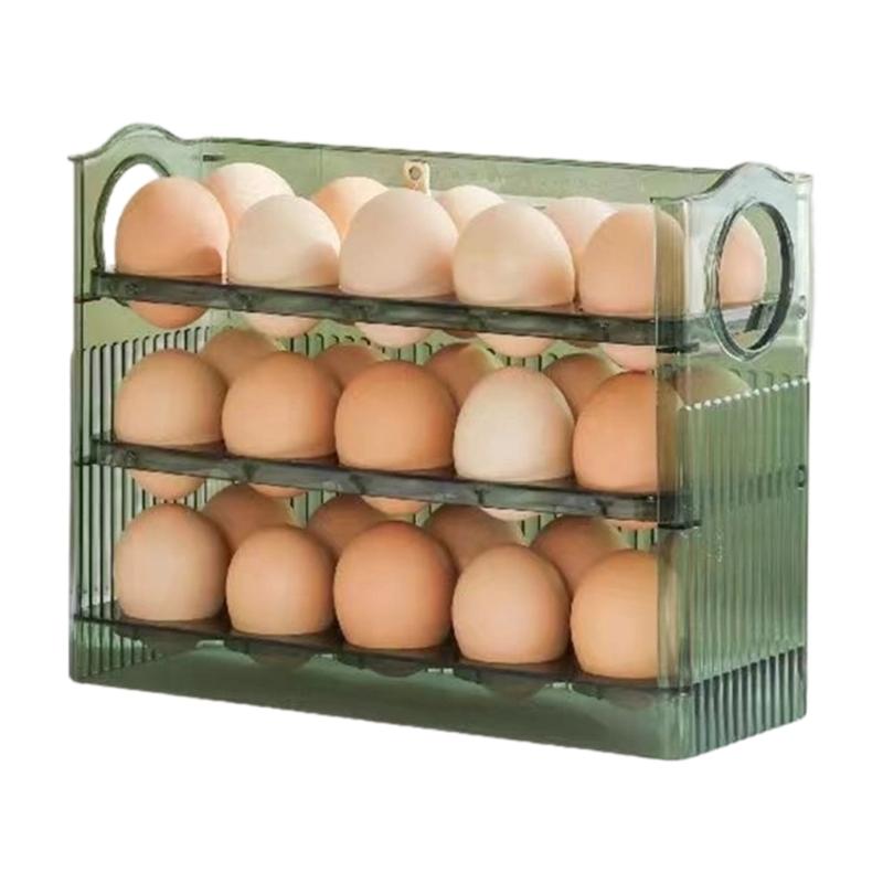 

Practical Flipping Eggs Holder For Refrigerator Clear Plastic Food Storage Box Automatic Flipping Eggs Dispenser зелений