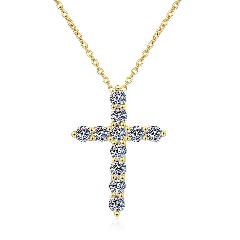 Women's Retro Moissanite Cross Pendant Necklace, S925 Sterling Silver Clavicle Chain