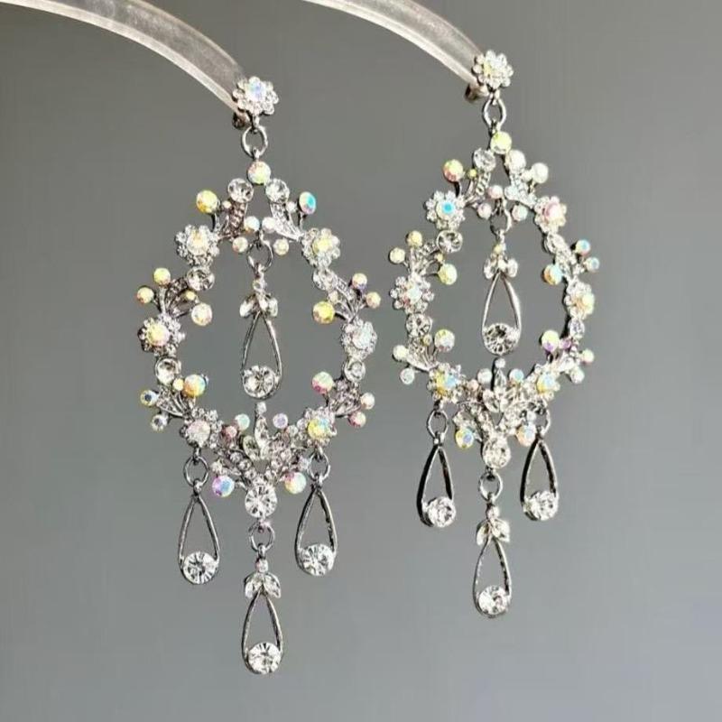 Silver needle zircon round water drop fringed earrings light luxury high-end earrings fashion versatile earrings design sense niche