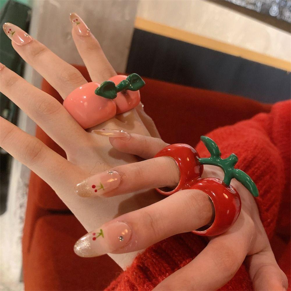 Strawberry Drip Oil Ring Cherry Fruit Enamel Ring Fashion Design Painting Ring  Women