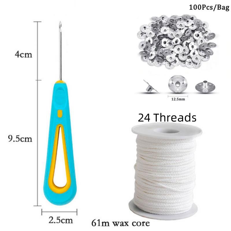 100Pcs Candle Holder 61m Cotton Candle Wick Smokeless Aromatherapy Cylindrical Candle Thread Candle Making Kit DIY Candle Maker
