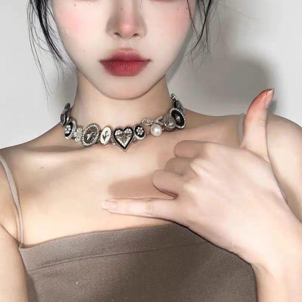 Heart Metal Buckle Choker Bowknot Punk Goth Accessories Fashion Y2K Vintage Necklaces Party