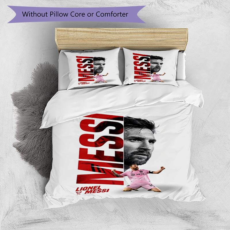 Lionel Messi Football Legend Bedding Set,Breathable Bed Linen for Guest Room Decoration,Festival Gift for Fans,All Season Duvet Cover with Pillowcases