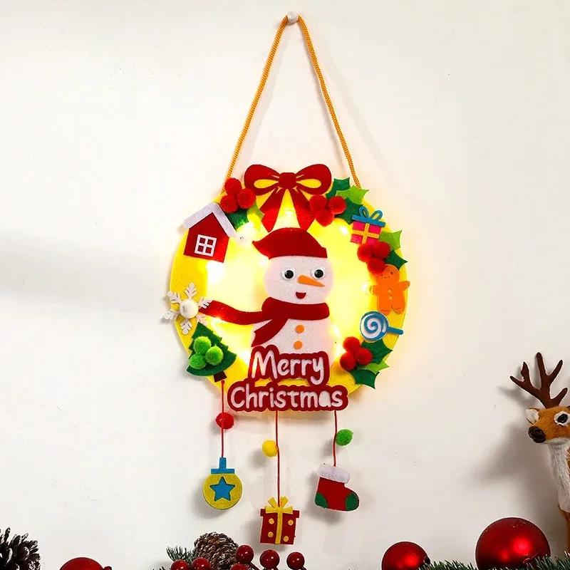 Christmas DIY Lighted Wreath Kids Handmade Glowing LED Holiday Decoration Christmas Tree Ornament Gift Classroom Holiday Craft