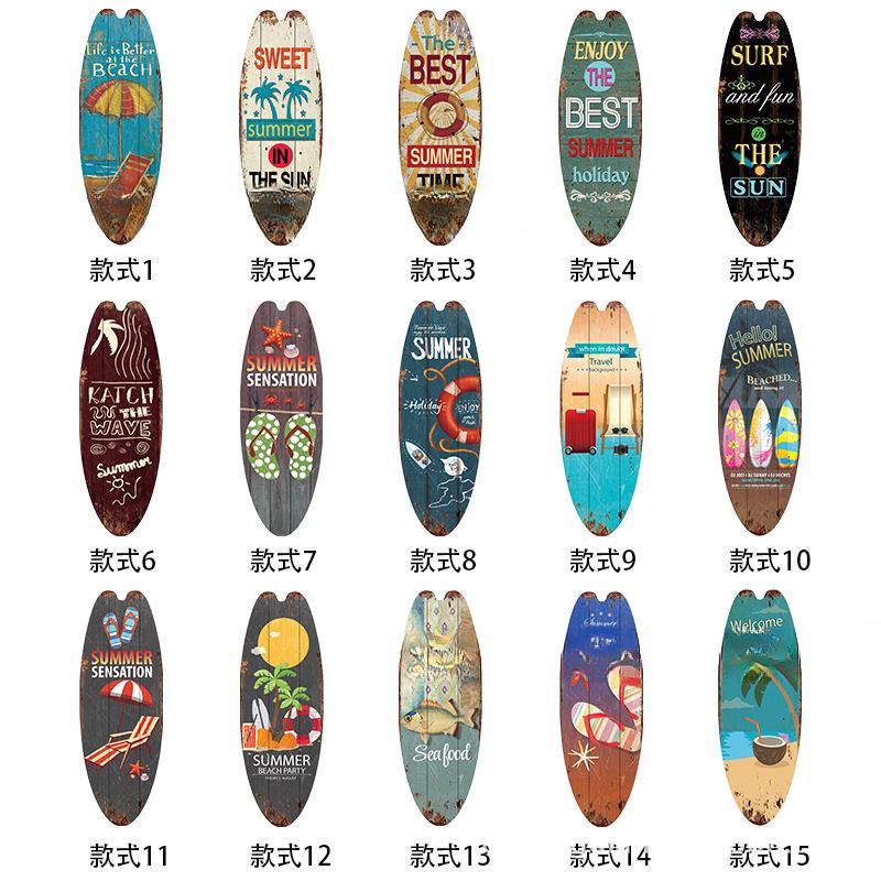 Summer Beach Ocean Themed Casual Decor Surfboard Wooden Bar Home Walls Vintage Decorated Wooden Boards