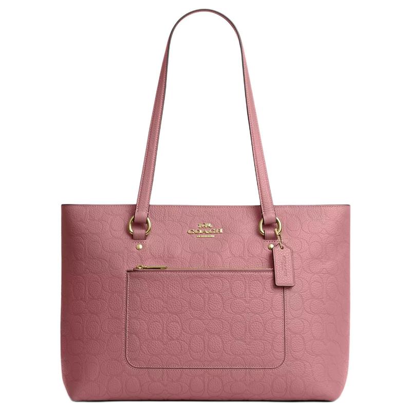 

COACH shoulder bag Station 35 zipper closure brand signature presbyopia Tote Tote shopping exquisite pebbled leather large size women s pink рожевий