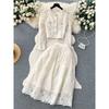 Classic Style round Neck Puff Sleeves Large Swing Autumn Clothing Lace
