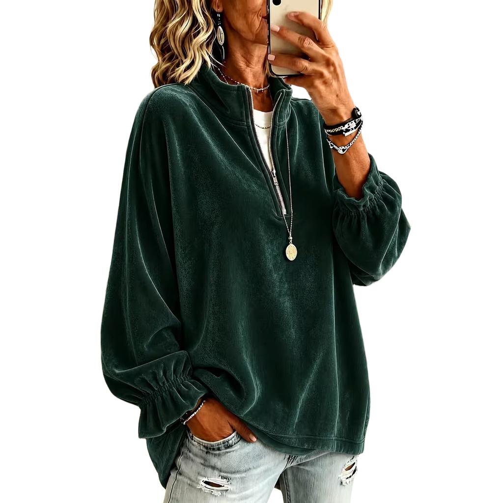 Women's Velvet Zip Up Sweatshirt with Collar Casual Loose Fit Color for Daily Wear