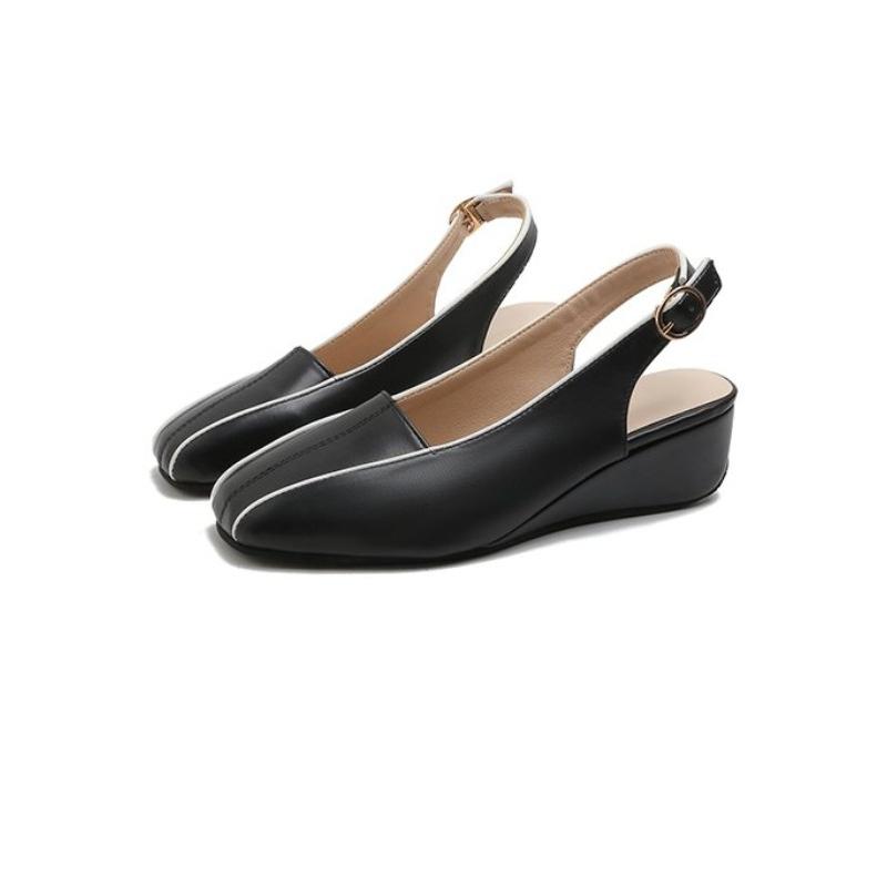 French Leather Women Shoes New High Quality Oxfords Slip on Sandals for Women Trendy Retro Slope Heel Casual Shoes Spring Autumn