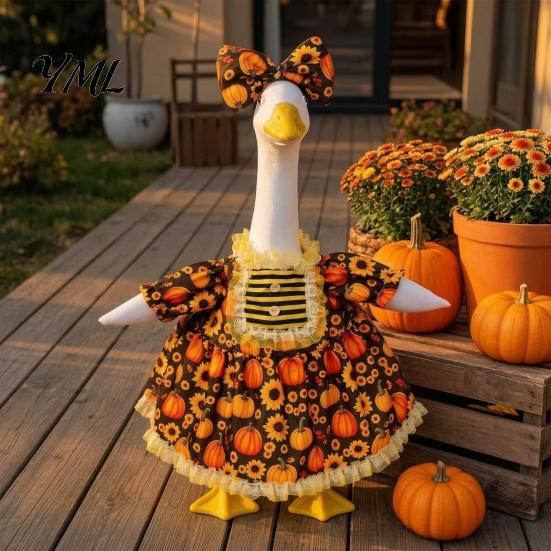 Festive Goose Clothes for Harvest Celebrations Thanksgiving Porch Outfits 23" Statue, Fall Maple Leaf Polyester Pumpkin Clothes, Autumn Costume