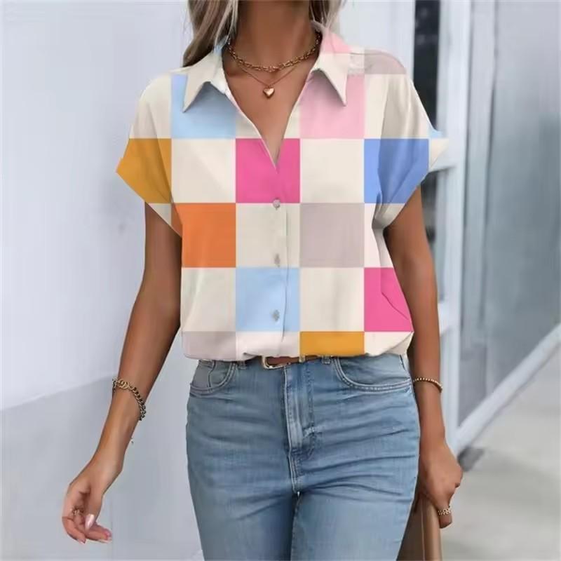 Summer Women's Shirt 3D Printed Hawaiian Shirts Button Up Beach Vacation Shirts Short Sleeve Shirt Casual Lapel Blouse For Women