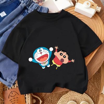 Beliebtes trendiges Kinder-Kurzarm-T-Shirt Niedliches Cartoon Sommer Freizeit Rundhals-Shirt Crayon Shin-chan