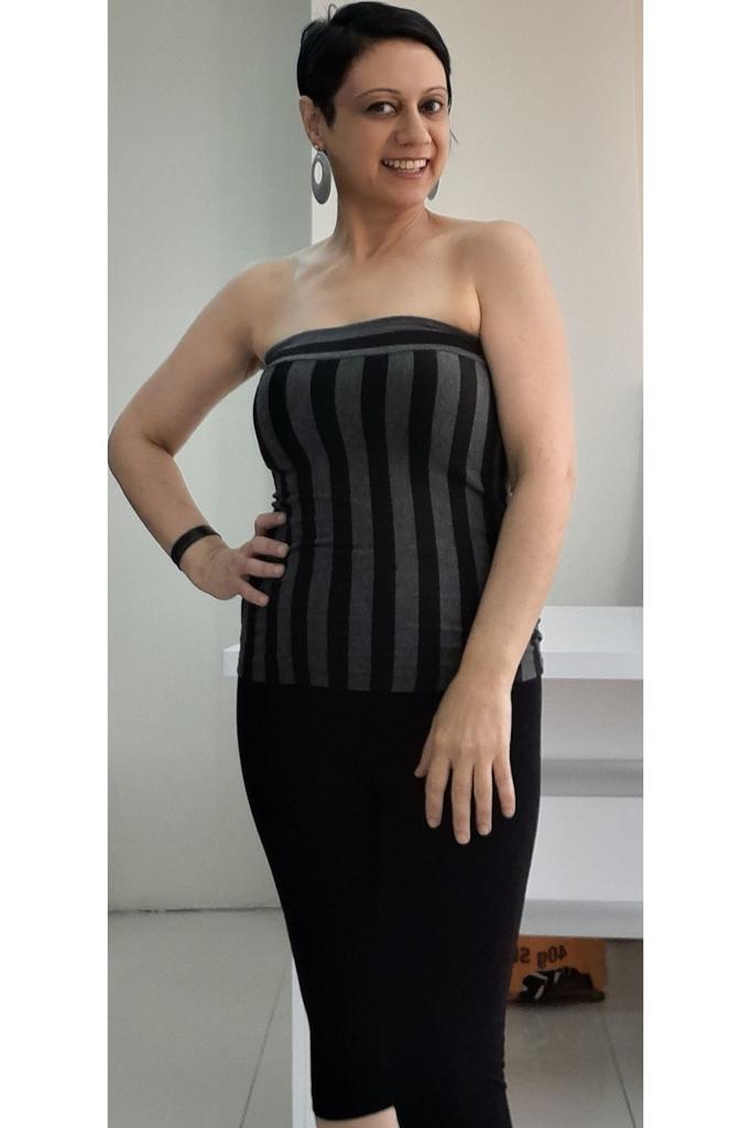 Women's Style Big Size T-Shirt Black Smoked Striped Combed Cotton Viscose Strapless Badi Athlete T-Shirt