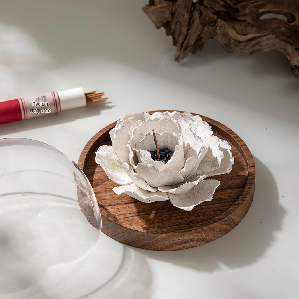 Xichun Handcrafted Ceramic Flower Incense Holder & Aroma Diffuser - Creative Table Ornament Niche Gift