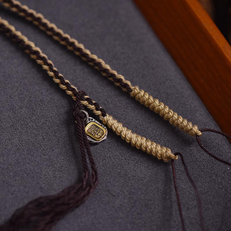 Handmade Tibetan Braided Necklace with Amber Amulet & Hetian Jade Pendant