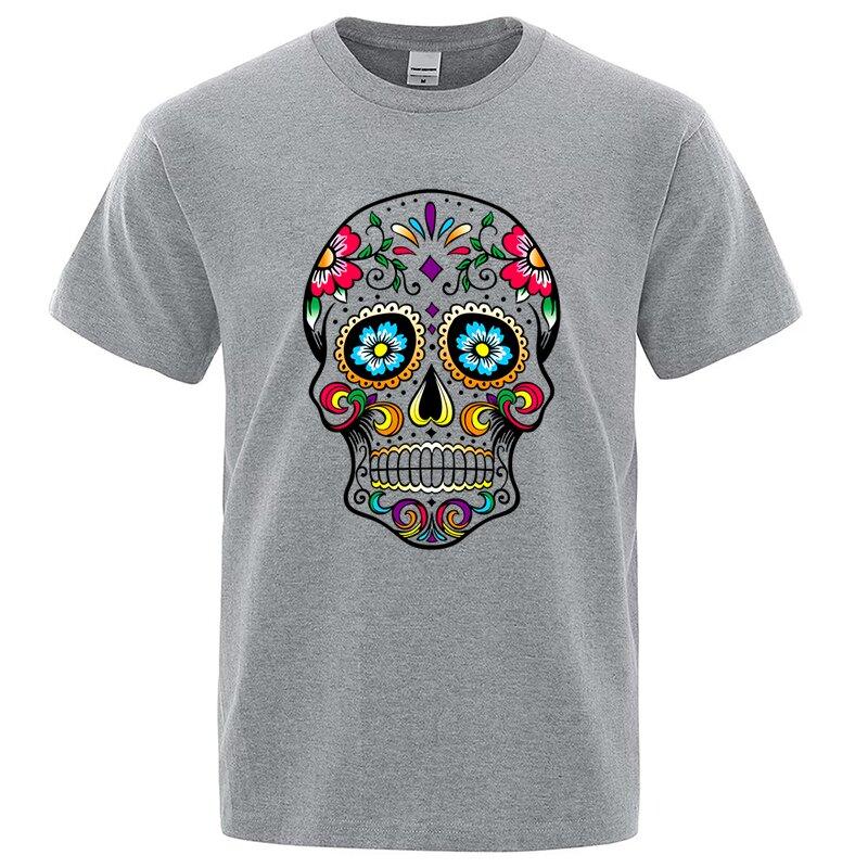 Men's T-shirt High Quality Cotton Street Style Loose Cool Skull Printed T-Shirt Summer Casual Soft Comfortable Round Neck Short Sleeve T-shirt