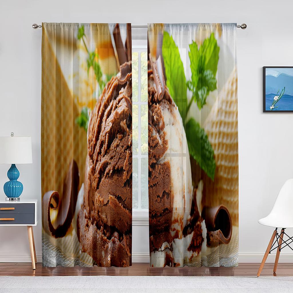 Gałka Lodów Słodki Zimny Kremowy Deser Przezroczyste Woalowe Zasłony do Salonu Sypialni Tiulowe Zasłony Panel Okienny Kuchenny Draperie