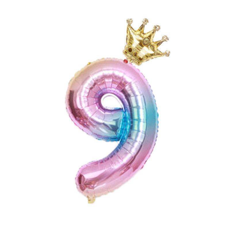 32 Inch Gradual Change Digital + Crown (Independent Packaging) Digital Road Lead 0-9 Aluminum Foil Balloon Birthday Anniversary Celebration