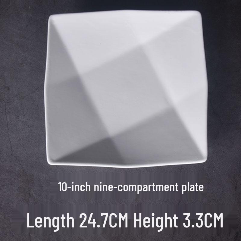 Nine-Grid Pure White Ceramic Plate: Steak, Pasta, Cake, Dessert - Home Tableware Dish.