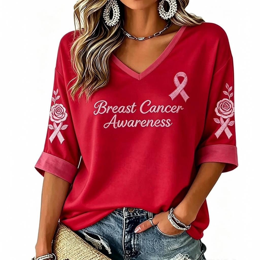 Women's V-Neck Breast Print Lightweight Blouse for Spring Summer