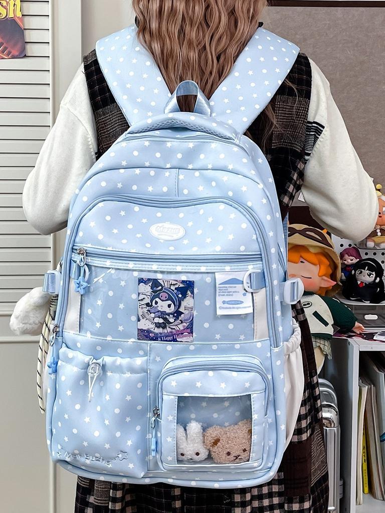 Süßer Sternenmuster Mädchenrucksack aus Nylon für Schule und Teenager