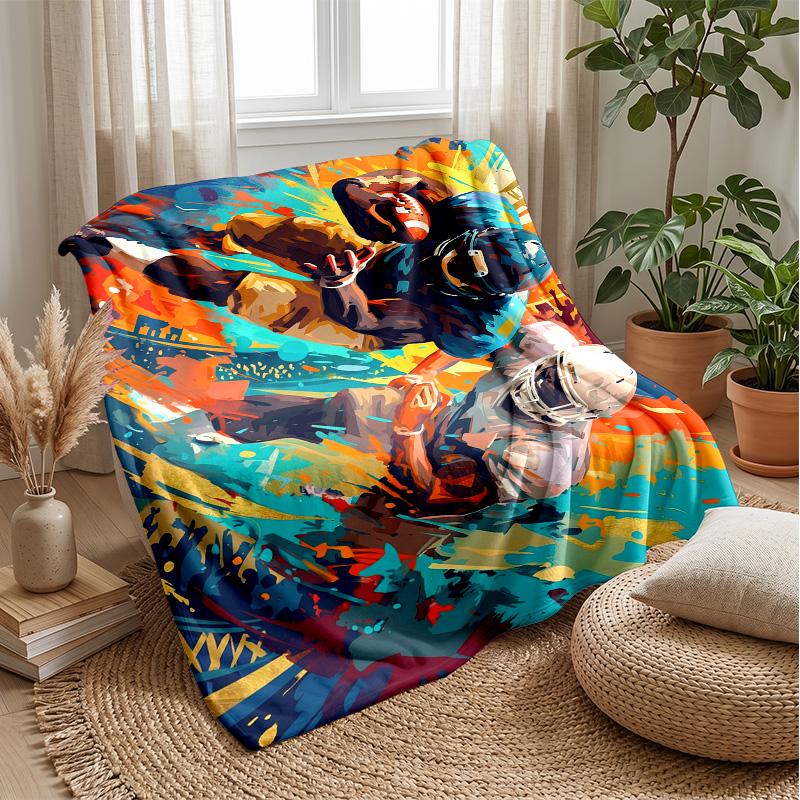 Football Action Painting Theme blanket Lightweight Warm Flannel Blanket Decorative Throw Blanket for Home Decoration