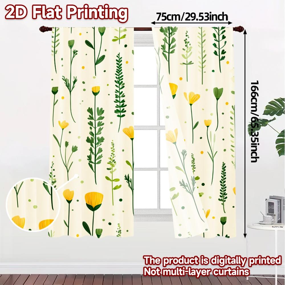 Set Of 2 Flat Printing Curtains Without Rod Floral Greenery Design April Fools Is Day Holiday Durable Polyester Made