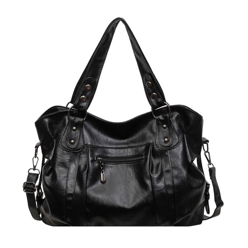 Borsa a Spalla Hobo Morbida in PU Sgualcita con Tracolla Regolabile e Borchie Metalliche Borsa a Mano Casual da Spalla per Donna