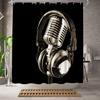 Music Shower Curtain Microphone Printed Black Shower Curtain 180x 180cm Polyester Fabric Bathroom Decoration