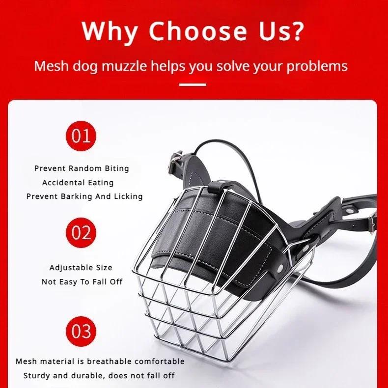 Leather Dog Muzzle Anti Biting Breathable Adjustable Metal Muzzles Protection Cover Pets Dogs Training Supplies Accessories